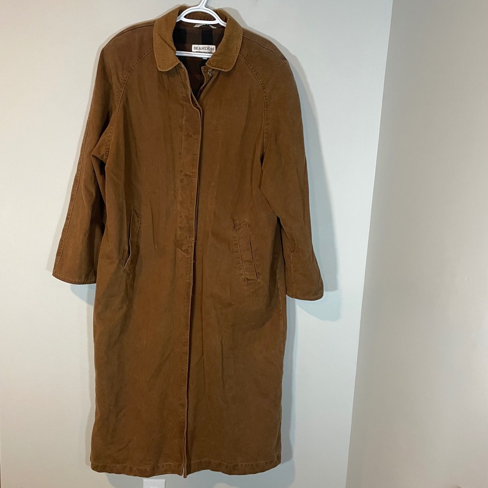 Brandon Thomas Brown Canvas Barn Coat M Corduroy Trim Flannel Lined Duster
